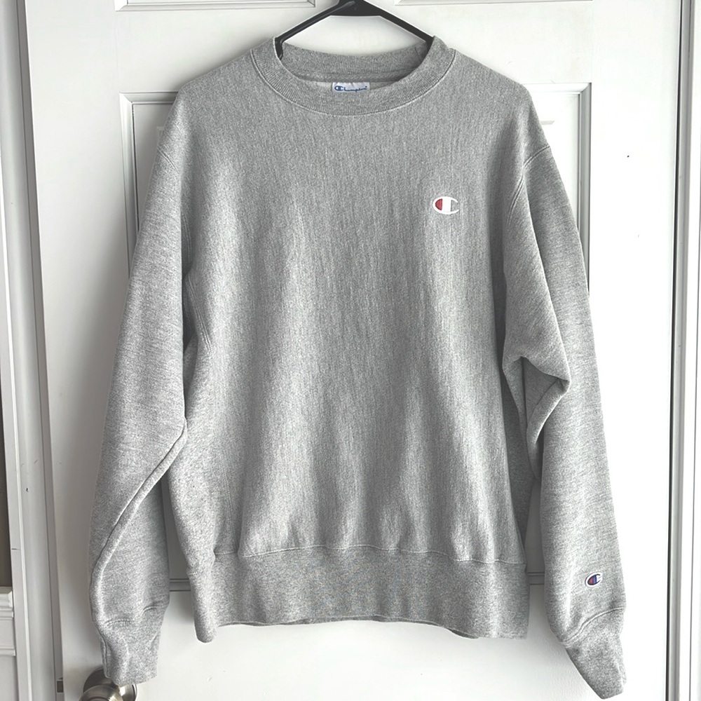 Champion Reverse Weave gray crewneck sweatshirt vintage embroidered logos
